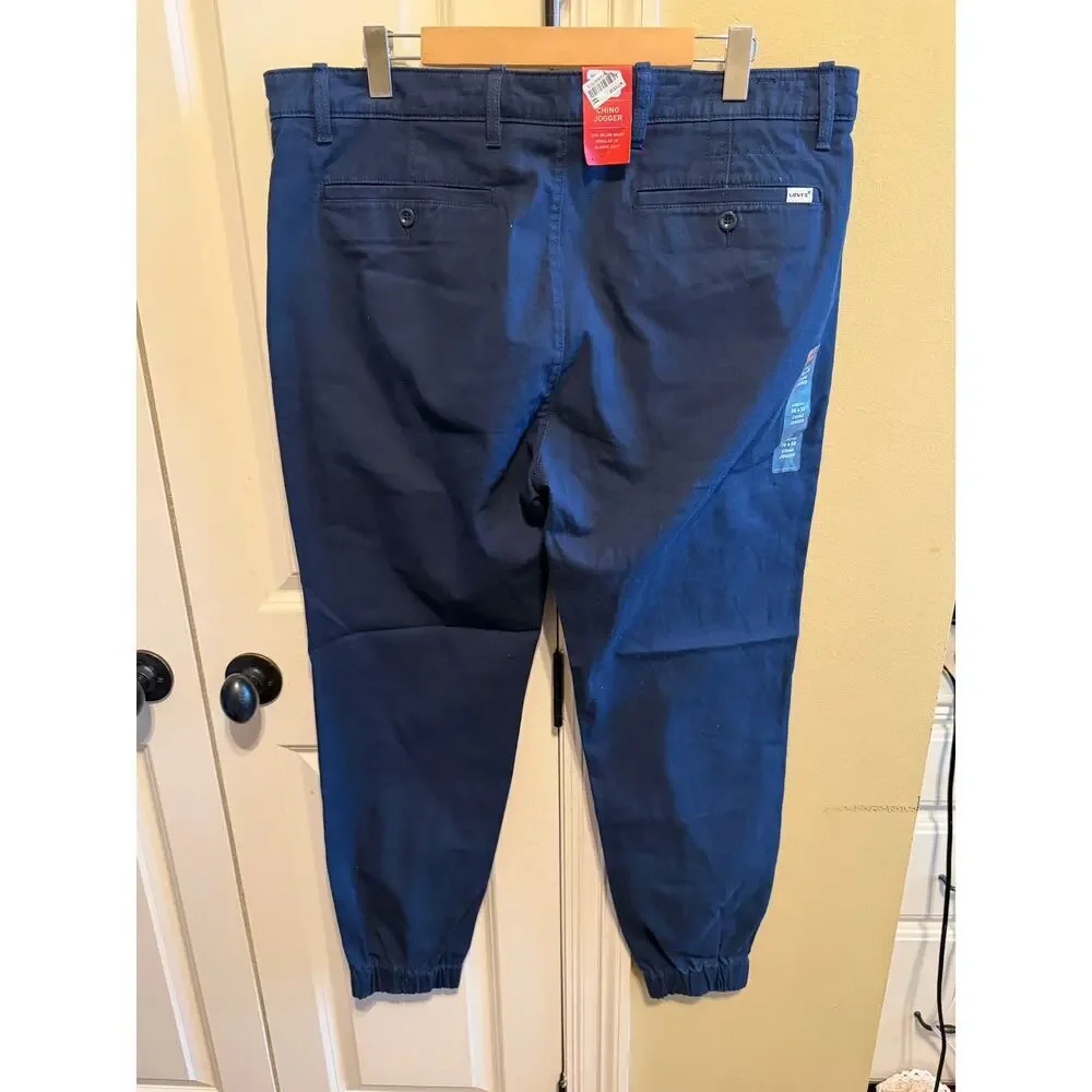Levi's Navy Blue Men's Chino Jogger Pants Stretch Elastic Cuff Size 38 x 32